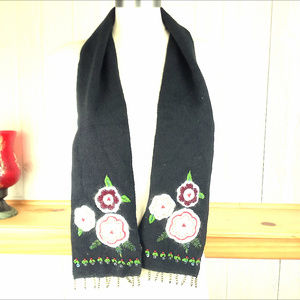 Pretty Christmas Holiday Fringe Scarf Beaded Flora